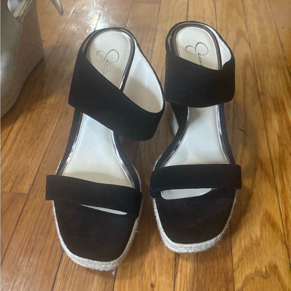 β¨ Jessica Simpson Black Wedge Sandals - Size 9 β¨ - Picture 8 of 10